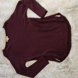 MICHAEL Michael Kors Plum Cotton Viscose Blend High-Low Sweater Gold Zippers M